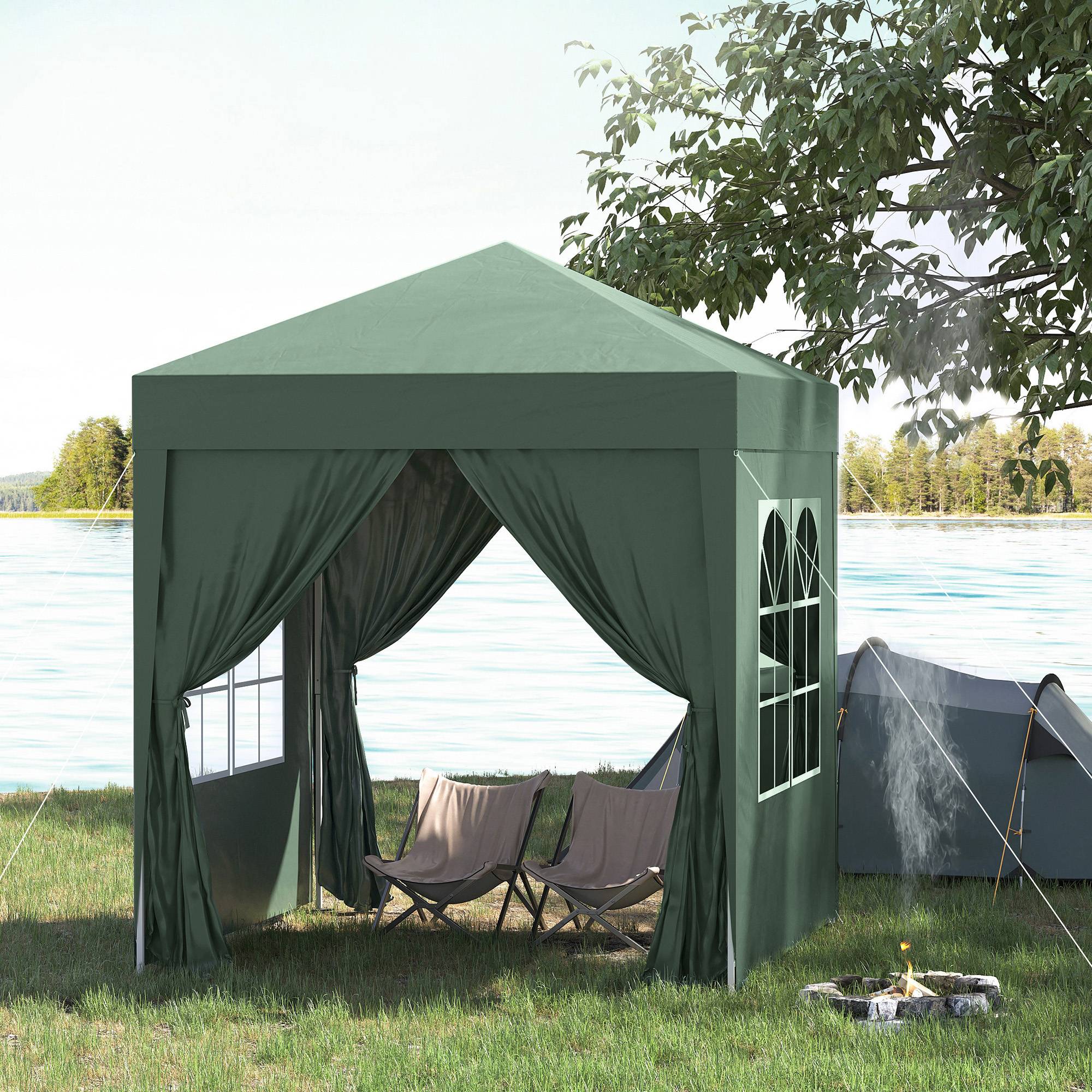 Tonnelle pliante 2x2 m avec 4 parois amovibles et sac de transport, en métal et polyester, verte - Image 4