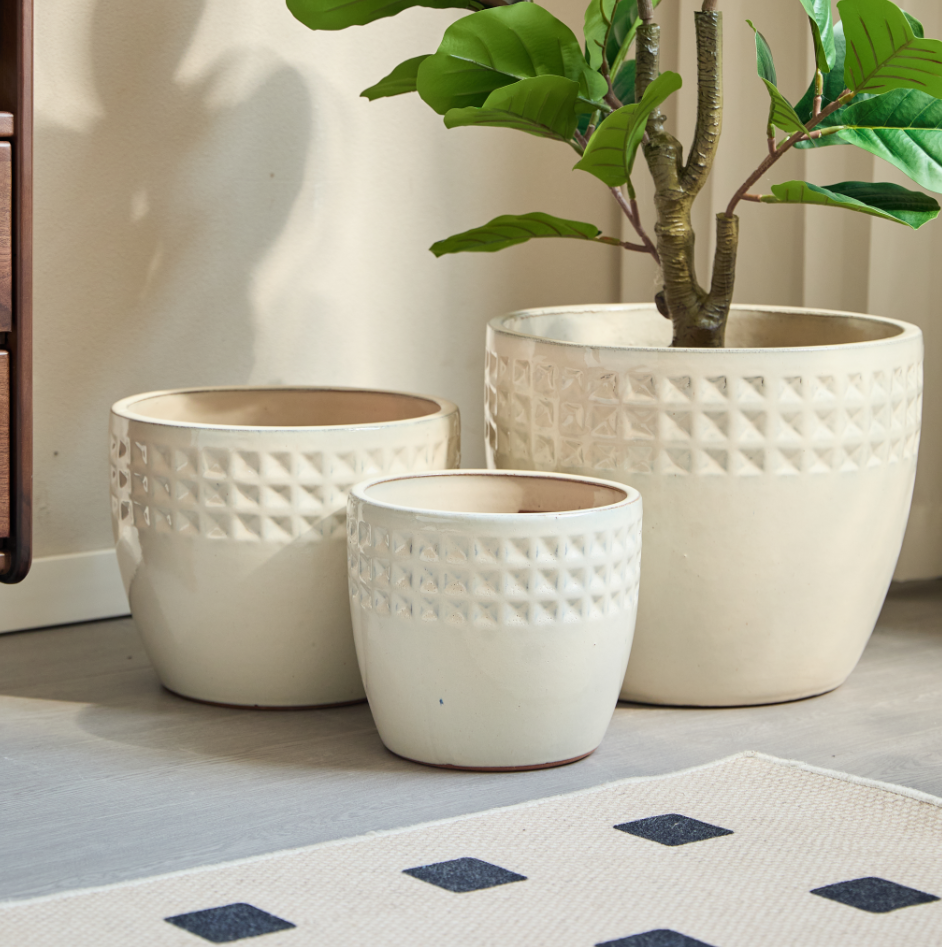 Lot 3 Pots Fleurs Céramique Intérieur Extérieur Trou Drainage Blanc Ø38/30/23 - ComfortXL Outdoor Living
