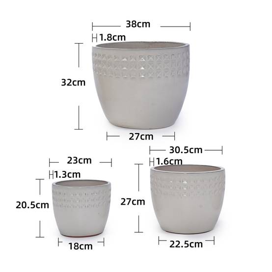 Lot 3 Pots Fleurs Céramique Intérieur Extérieur Trou Drainage Blanc Ø38/30/23 - ComfortXL Outdoor Living - Image 3