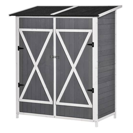 ComfortXL - Armoire de jardin en sapin 139 x 75 x 160 cm gris et blanc avec table intégrée toit bitumé verrouillable - Image 2