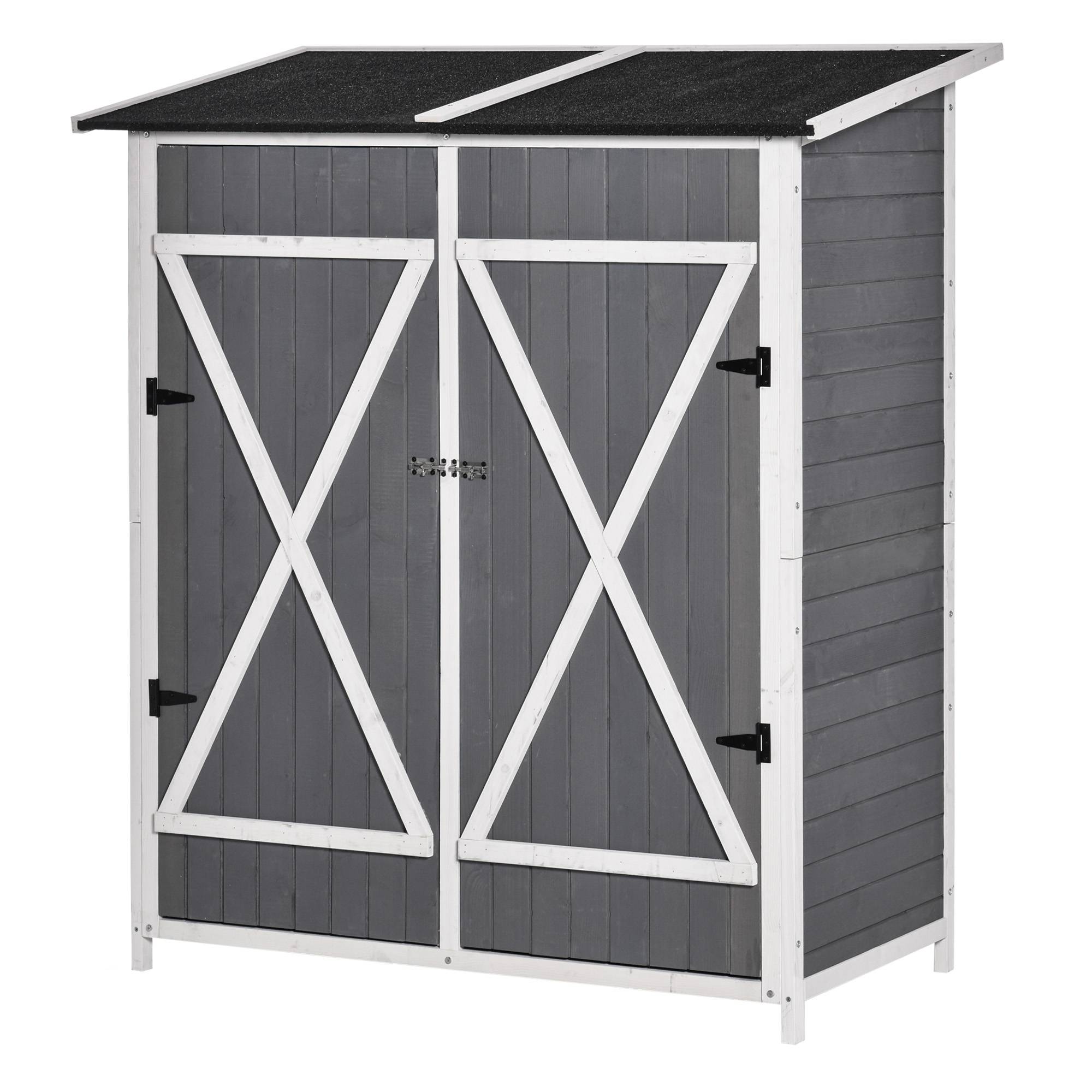 ComfortXL - Armoire de jardin en sapin 139 x 75 x 160 cm gris et blanc avec table intégrée toit bitumé verrouillable - Image 2