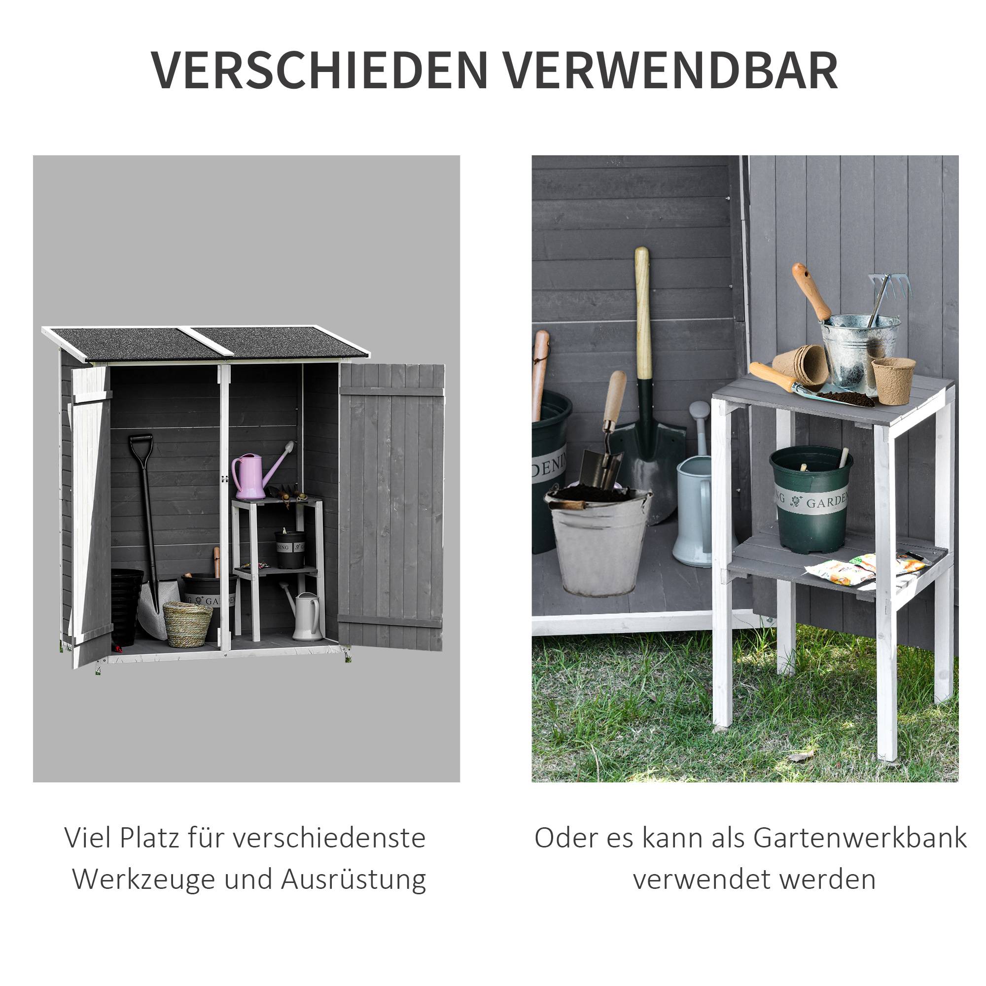 ComfortXL - Armoire de jardin en sapin 139 x 75 x 160 cm gris et blanc avec table intégrée toit bitumé verrouillable - Image 5