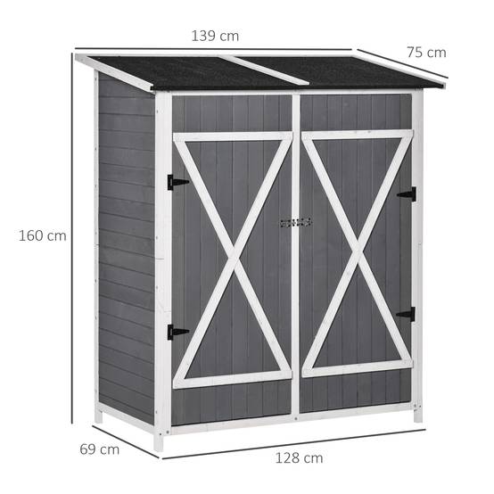ComfortXL - Armoire de jardin en sapin 139 x 75 x 160 cm gris et blanc avec table intégrée toit bitumé verrouillable - Image 3