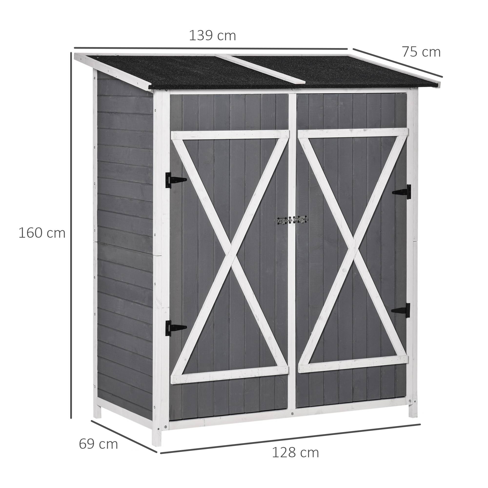 ComfortXL - Armoire de jardin en sapin 139 x 75 x 160 cm gris et blanc avec table intégrée toit bitumé verrouillable - Image 3