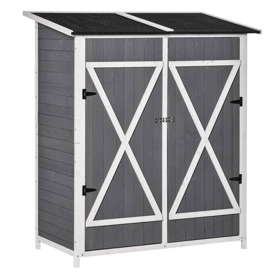 ComfortXL - Armoire de jardin en sapin 139 x 75 x 160 cm gris et blanc avec table intégrée toit bitumé verrouillable - Image 10