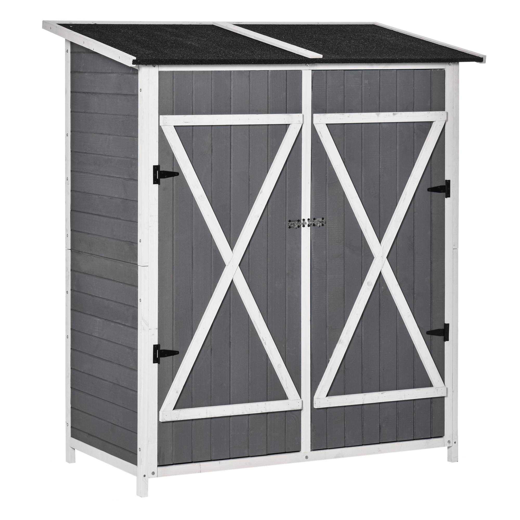 ComfortXL - Armoire de jardin en sapin 139 x 75 x 160 cm gris et blanc avec table intégrée toit bitumé verrouillable - Image 10