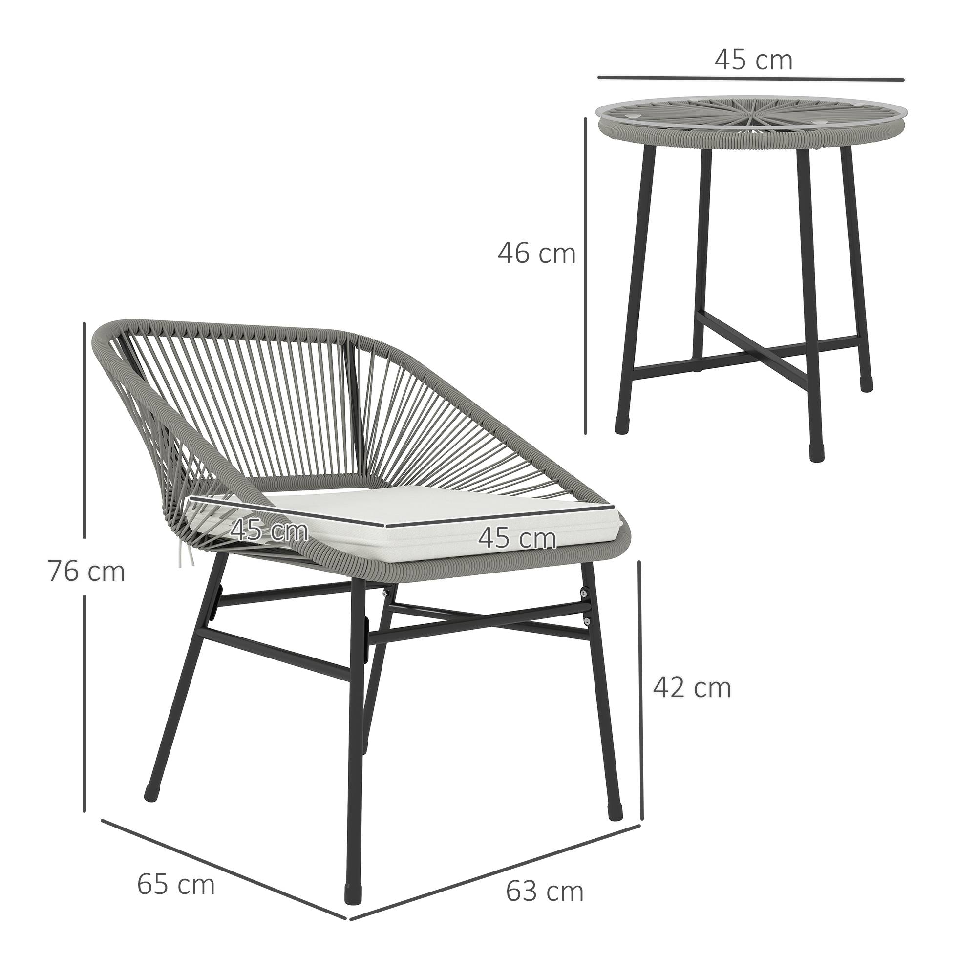 Salon de Jardin Résine Tressée Balcon Terrasse 2 Places Table et Coussins Gris - ComfortXL Outdoor Living - Image 3