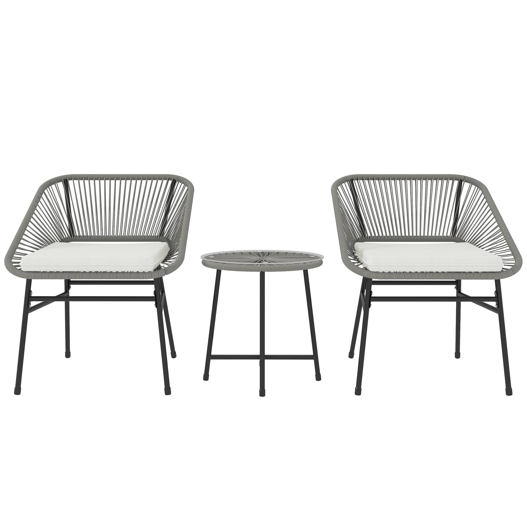 Salon de Jardin Résine Tressée Balcon Terrasse 2 Places Table et Coussins Gris - ComfortXL Outdoor Living - Image 2