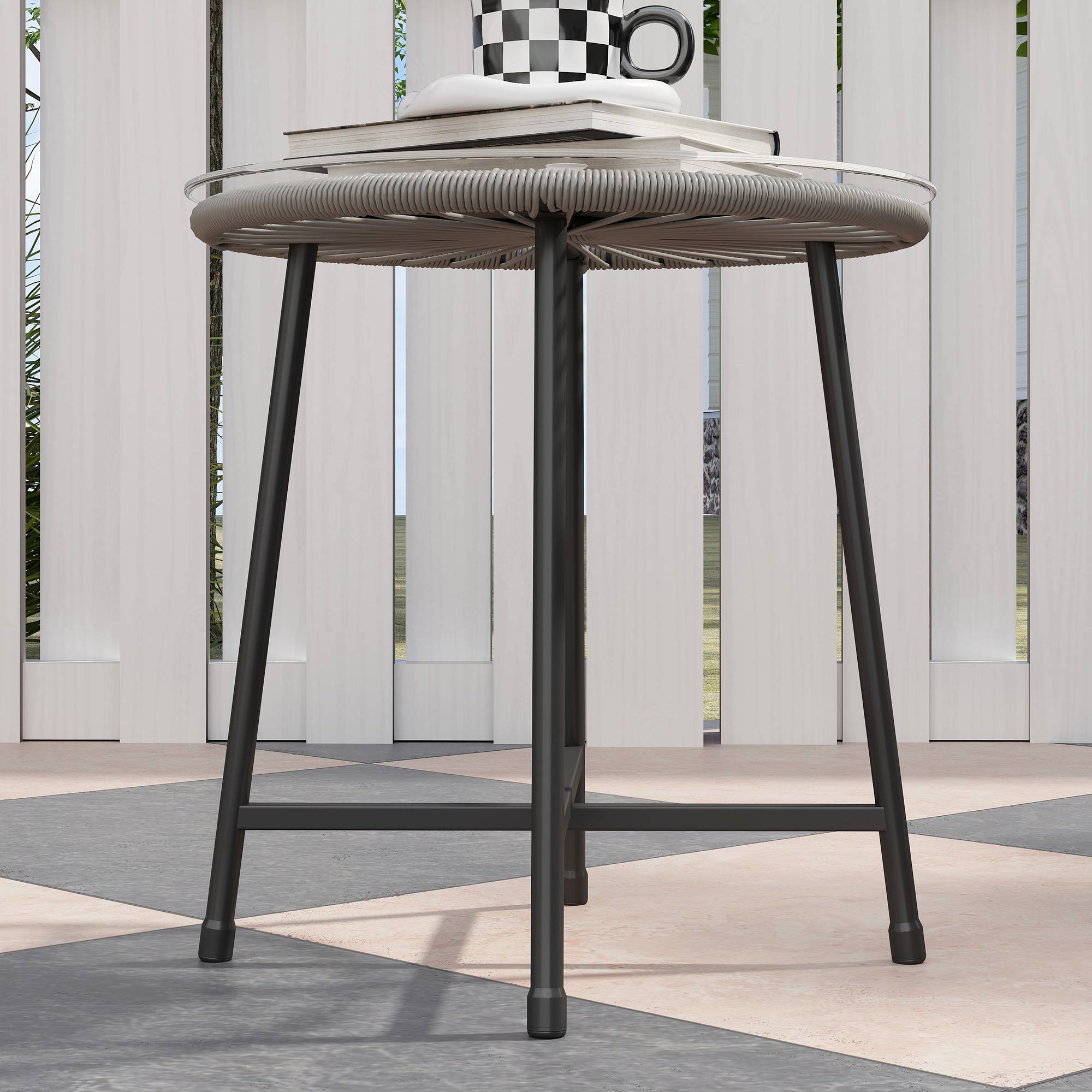 Salon de Jardin Résine Tressée Balcon Terrasse 2 Places Table et Coussins Gris - ComfortXL Outdoor Living - Image 8