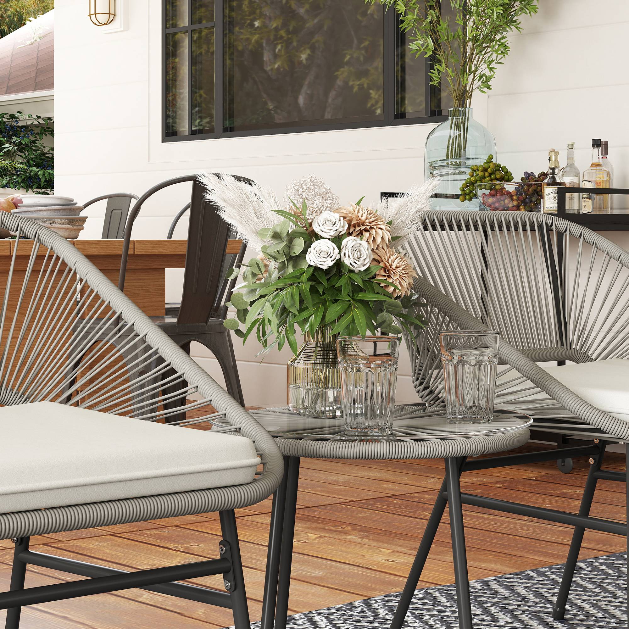 Salon de Jardin Résine Tressée Balcon Terrasse 2 Places Table et Coussins Gris - ComfortXL Outdoor Living - Image 7