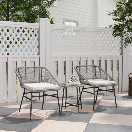 Salon de Jardin Résine Tressée Balcon Terrasse 2 Places Table et Coussins Gris - ComfortXL Outdoor Living - Image 1