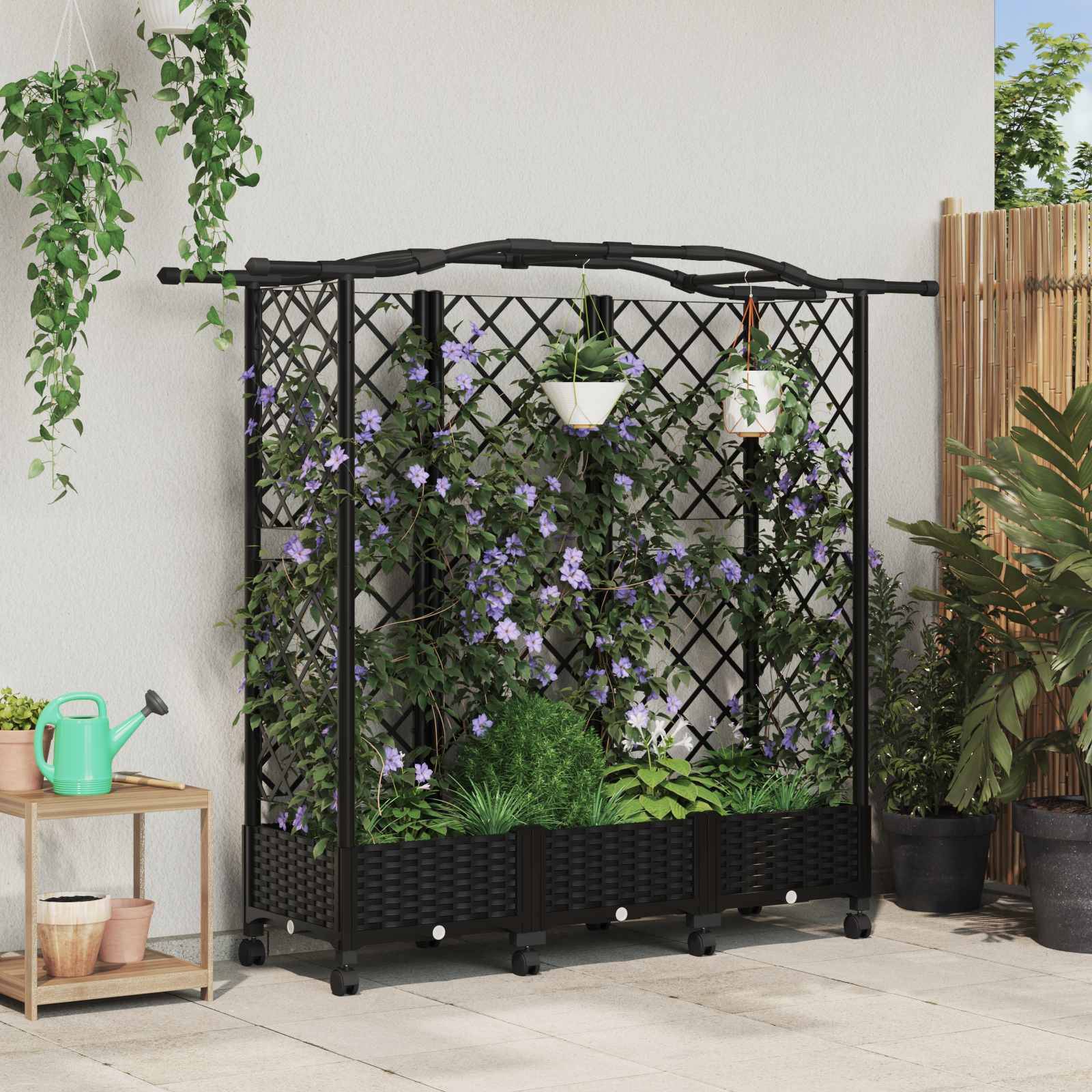 ComfortXL - Potager surélevé en polypropylène pour balcon avec treillis et toit 163cm noir - ComfortXL Outdoor Living - Image 1
