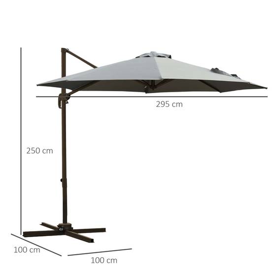 Parasol déporté octogonal inclinable parasol rotatif - 295x295x250cm Polyester Gris fr173 - Image 5
