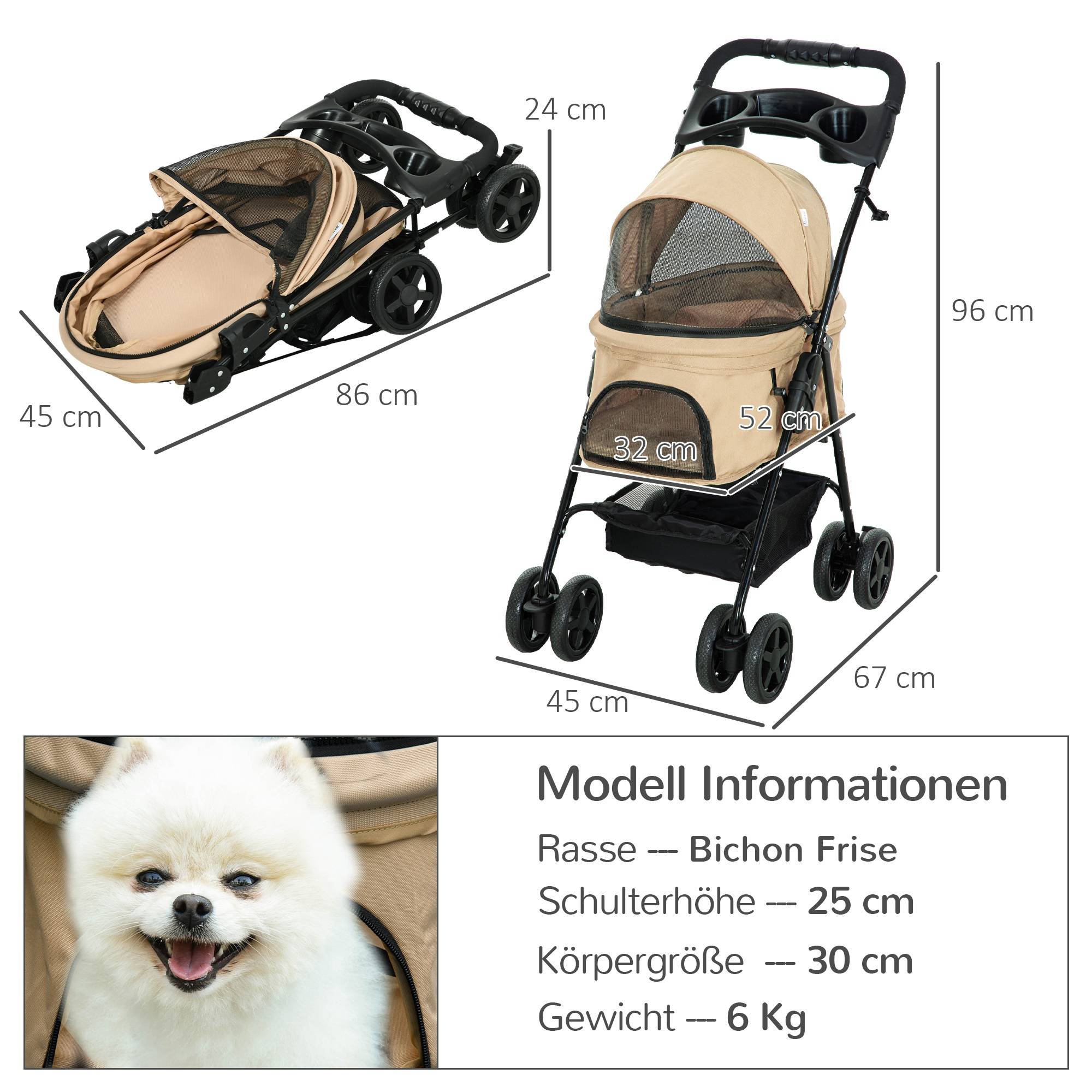 Chariot pour chien pliable en Oxford kaki 67 x 45 x 96 cm - PANGIVO - Image 3