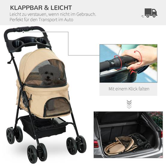 Chariot pour chien pliable en Oxford kaki 67 x 45 x 96 cm - PANGIVO - Image 5