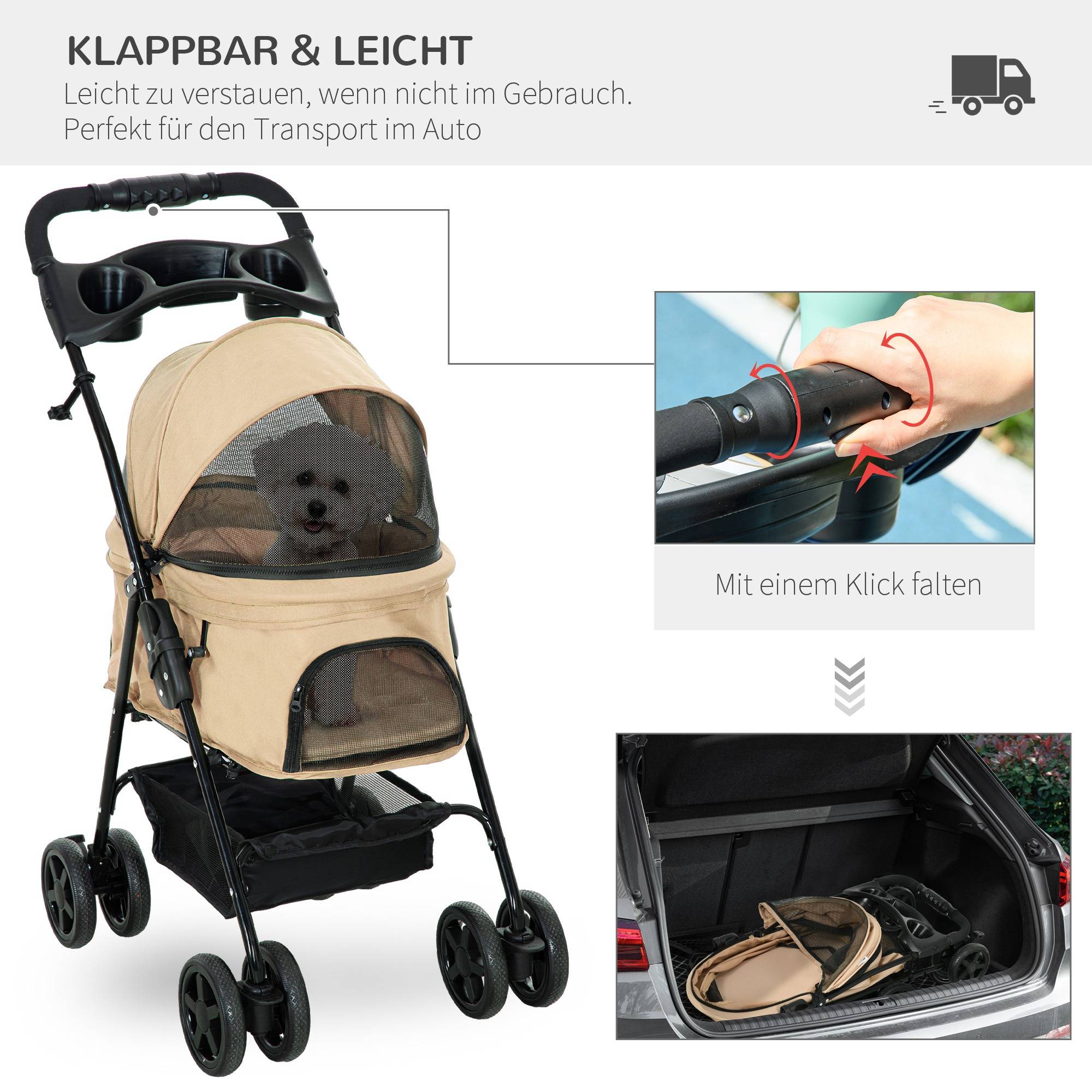 Chariot pour chien pliable en Oxford kaki 67 x 45 x 96 cm - PANGIVO - Image 5