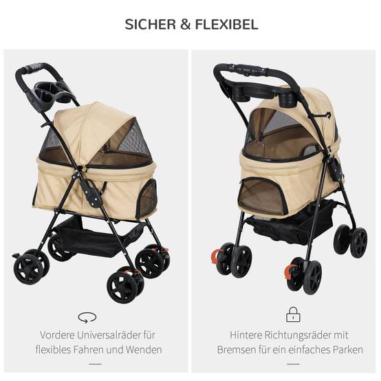 Chariot pour chien pliable en Oxford kaki 67 x 45 x 96 cm - PANGIVO - Image 4