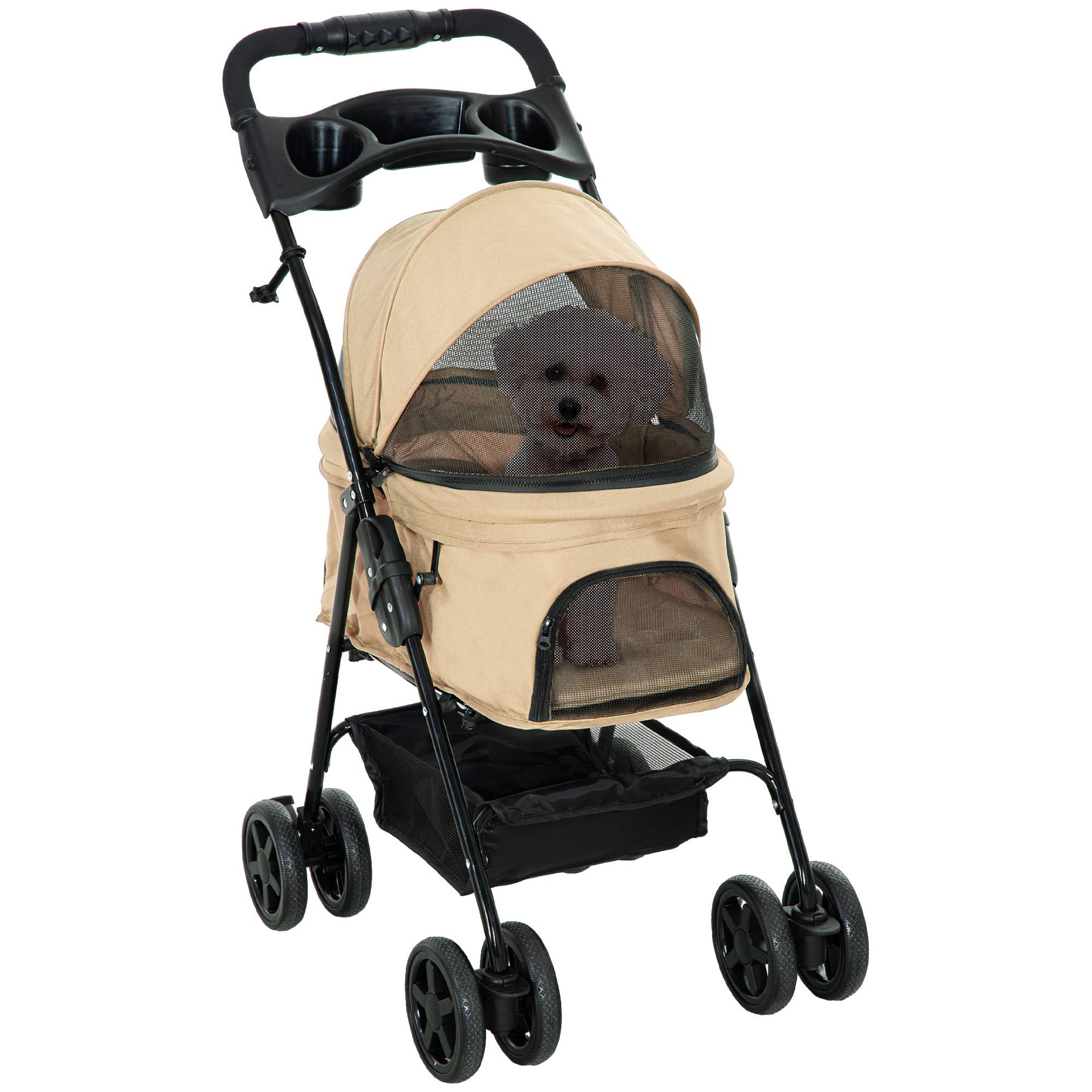 Chariot pour chien pliable en Oxford kaki 67 x 45 x 96 cm - PANGIVO - Image 1