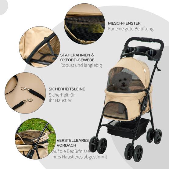 Chariot pour chien pliable en Oxford kaki 67 x 45 x 96 cm - PANGIVO - Image 6