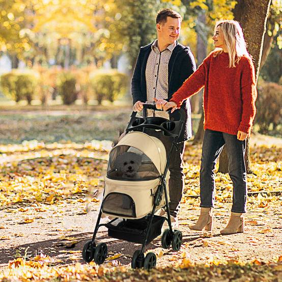 Chariot pour chien pliable en Oxford kaki 67 x 45 x 96 cm - PANGIVO - Image 2