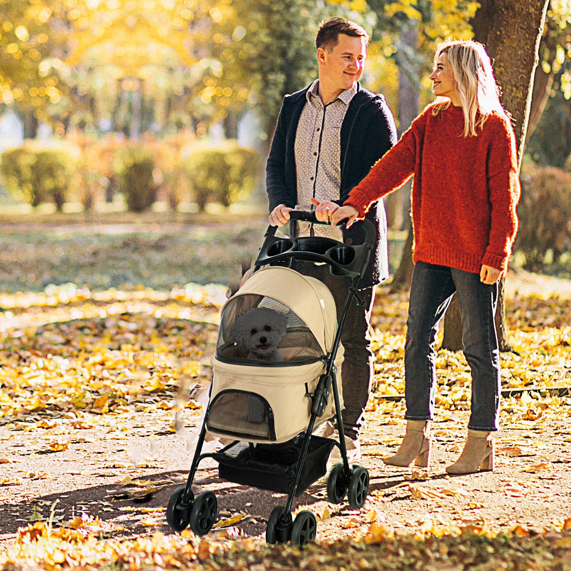 Chariot pour chien pliable en Oxford kaki 67 x 45 x 96 cm - PANGIVO - Image 2
