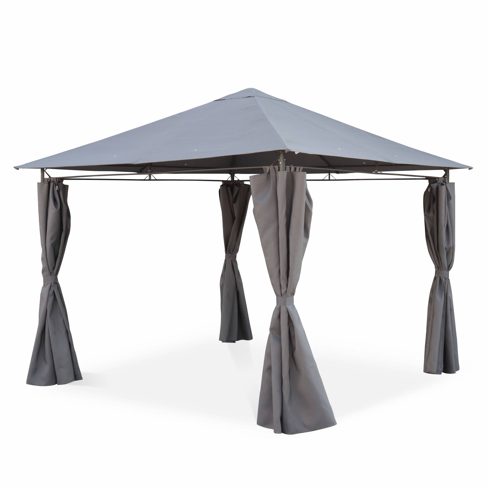 sweeek - Tonnelle 3x3 m - Elusa - Toile grise - Pergola avec rideaux. tente de jardin. barnum. chapiteau. réception | sweeek