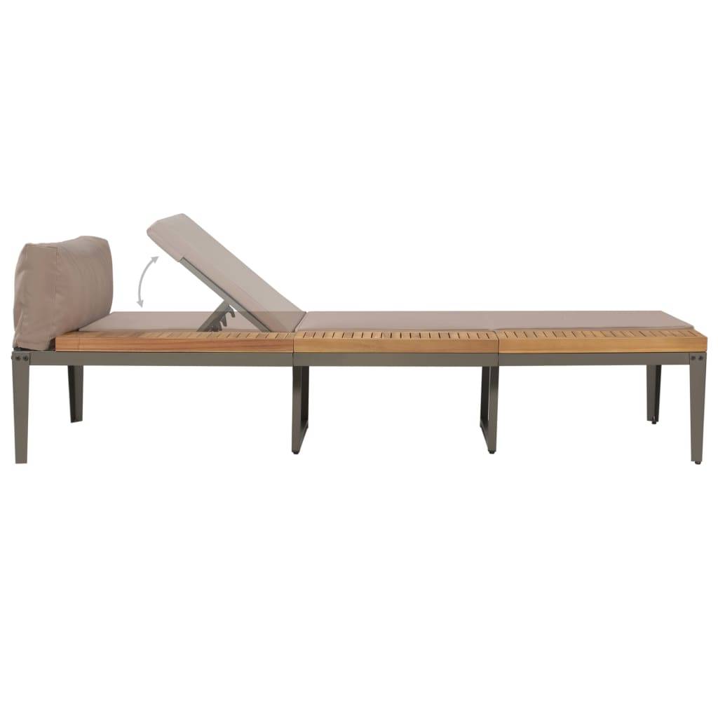Helloshop26 - Transat chaise longue bain de soleil lit de jardin terrasse meuble d'extérieur avec coussins bois d'acacia solide marron - Image 3