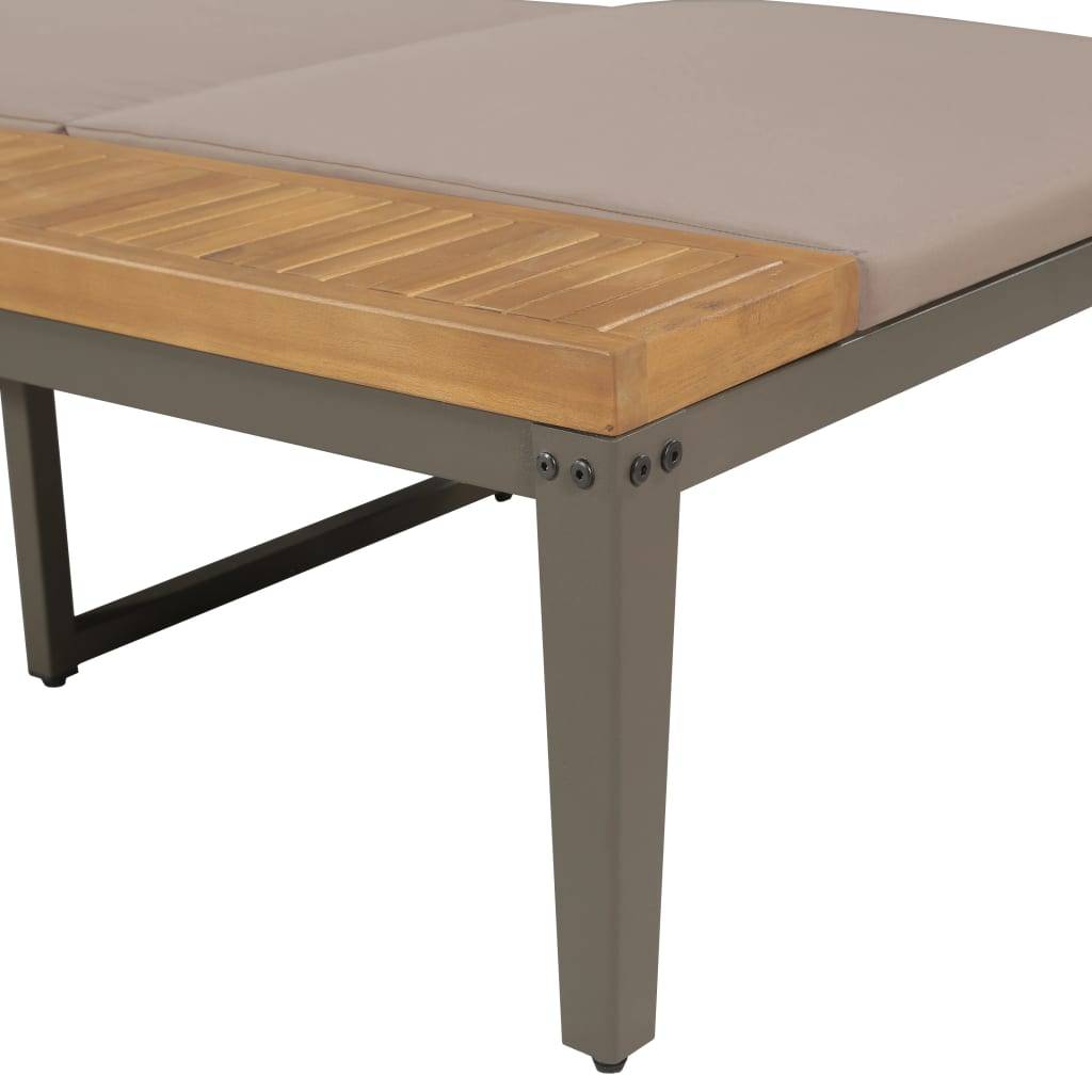 Helloshop26 - Transat chaise longue bain de soleil lit de jardin terrasse meuble d'extérieur avec coussins bois d'acacia solide marron - Image 4