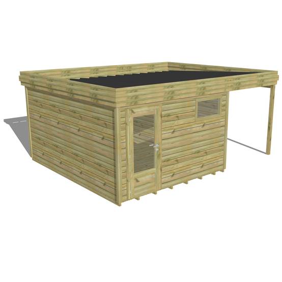 ABRI DE JARDIN bois autoclave 27mm - 5,44x4,34m / 24m2 - Bac acier - Plancher bois - Image 1