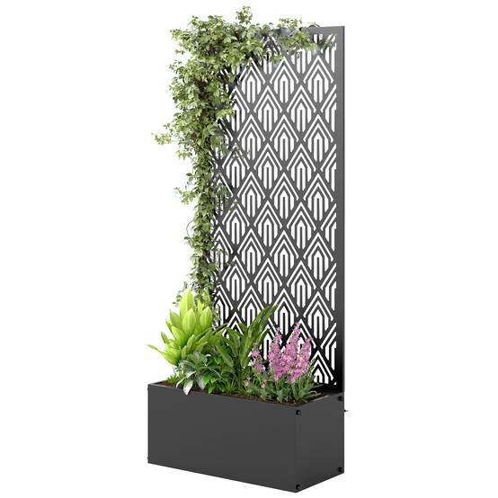 Jardinière avec treillis, bac à fleurs, avec brise-vue, pour plantes grimpantes, métal, 45 x 21,5 x 110 cm, noir - Image 2