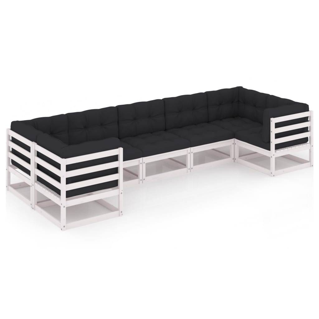 Helloshop26 - Salon de jardin meuble d'extérieur ensemble de mobilier 7 pièces avec coussins blanc bois de pin massif - Image 1