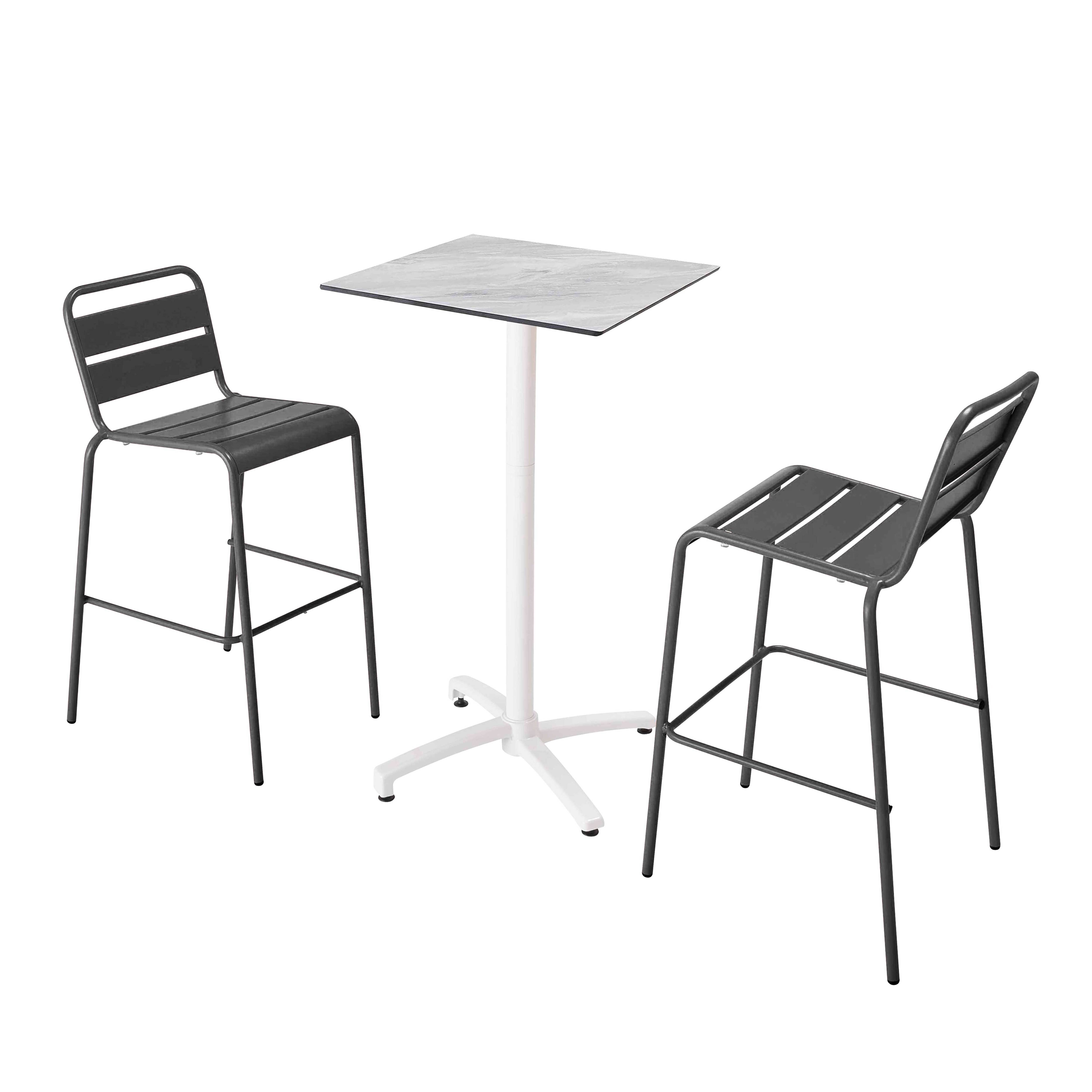 Oviala - Ensemble table haute stratifié marbre et 2 chaises hautes gris - Oviala - Image 1