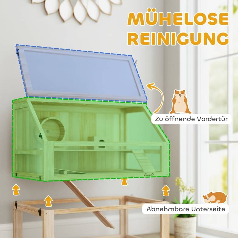 Cage Hamster Luxe Bois 3 Niveaux Équipée Vitre Acrylique 80cm Naturel - ComfortXL Pet Living - Image 6