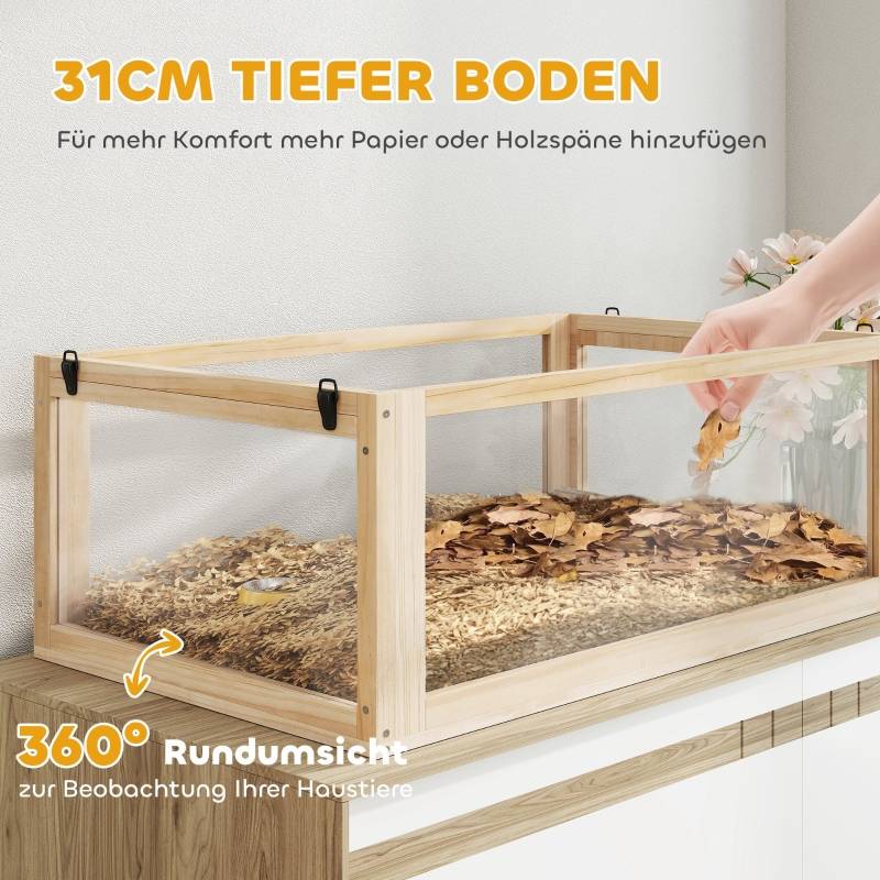 Cage Hamster Luxe Bois 3 Niveaux Équipée Vitre Acrylique 80cm Naturel - ComfortXL Pet Living - Image 5