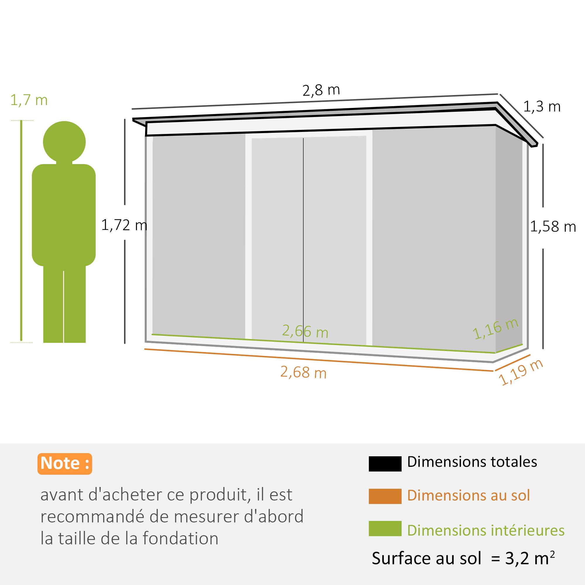Abri de Jardin Acier Galvanisé XXL 3,6 m² avec Kit Fondation, 280 x 130 x 172 cm, Rangement Outils, Portes Coulissantes, Noir - Image 5