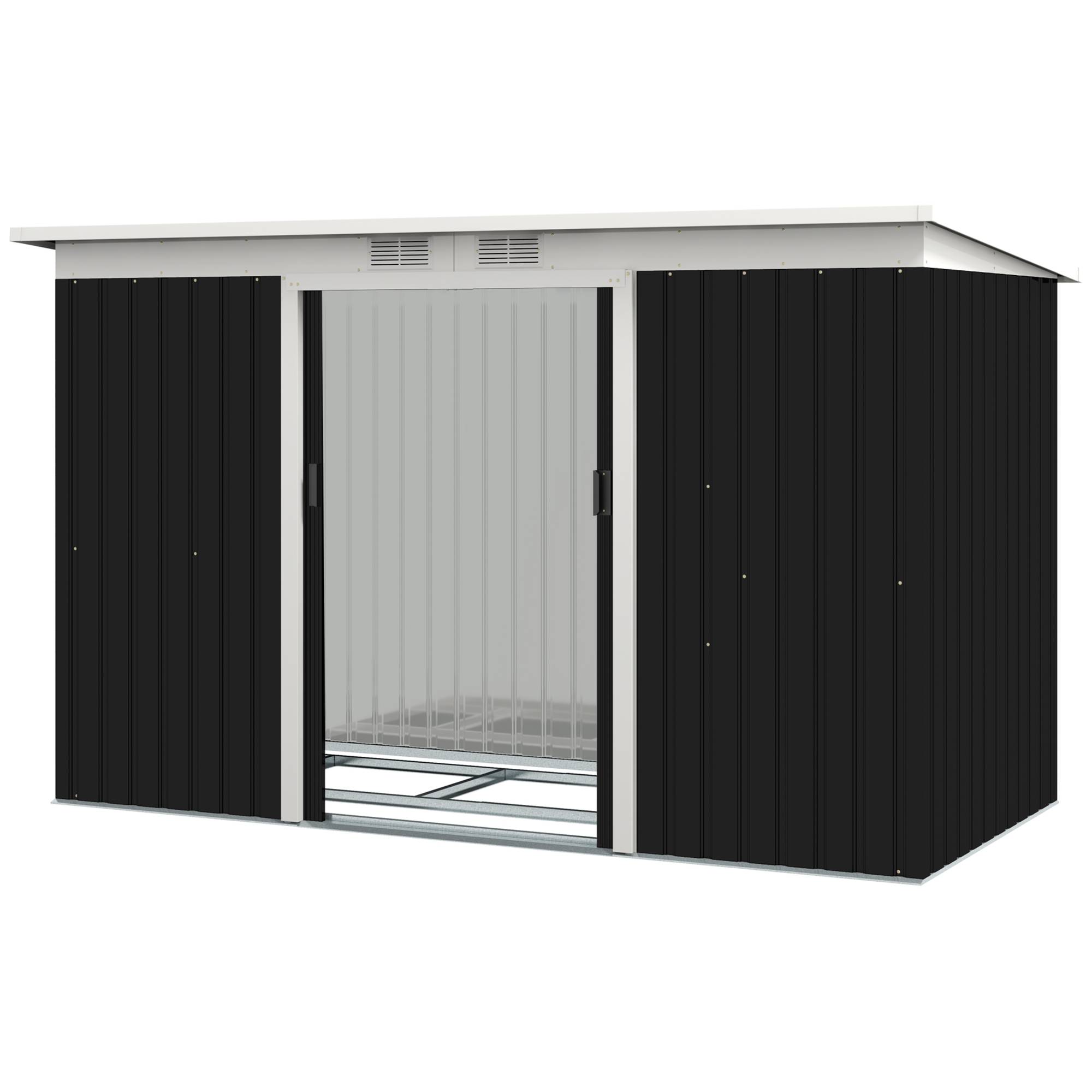 Abri de Jardin Acier Galvanisé XXL 3,6 m² avec Kit Fondation, 280 x 130 x 172 cm, Rangement Outils, Portes Coulissantes, Noir - Image 2