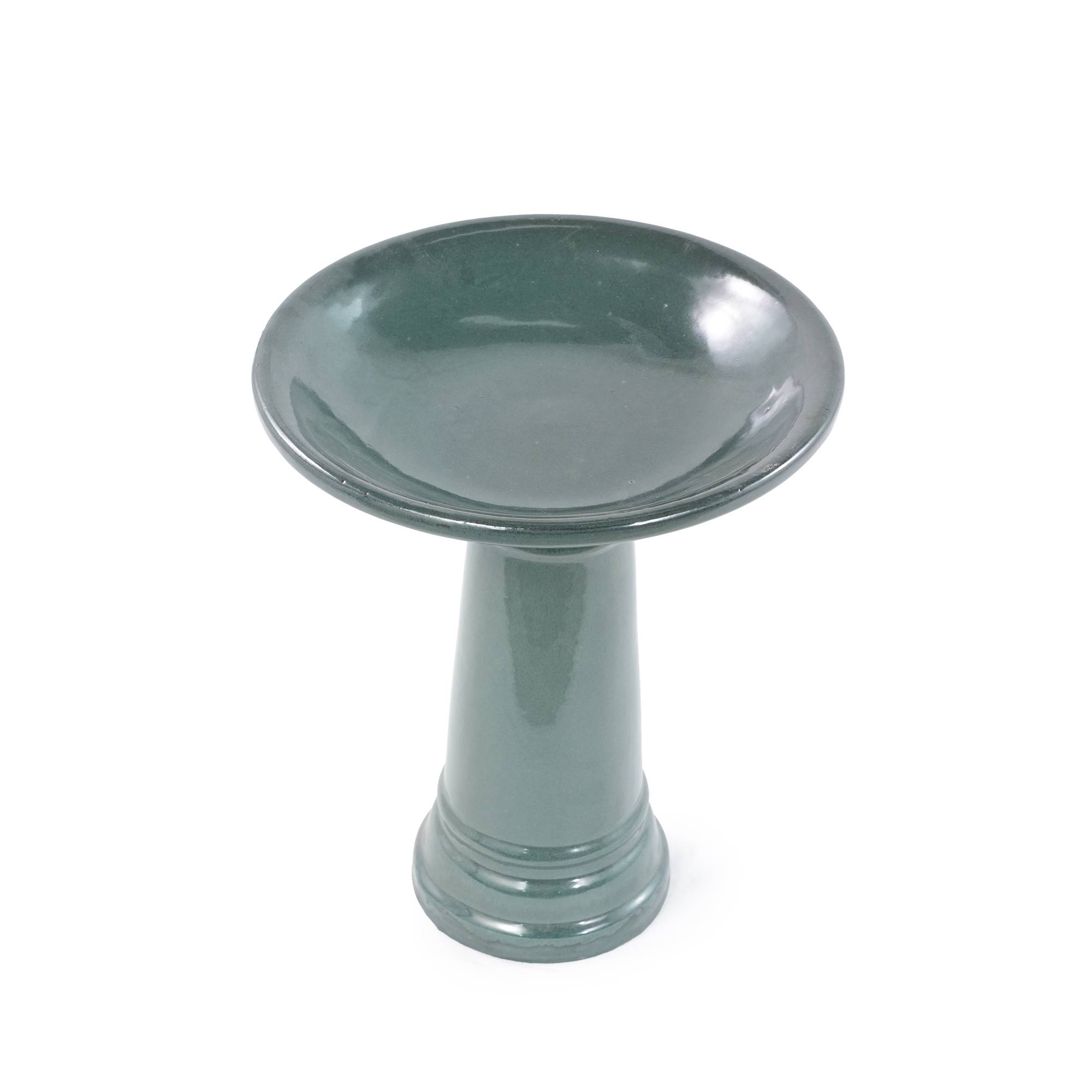 ComfortXL - Bain d’oiseaux en grès Ø 31,5 x H 38 cm vert foncé pour jardin terrasse sur pied - ComfortXL Outdoor Living - Image 2