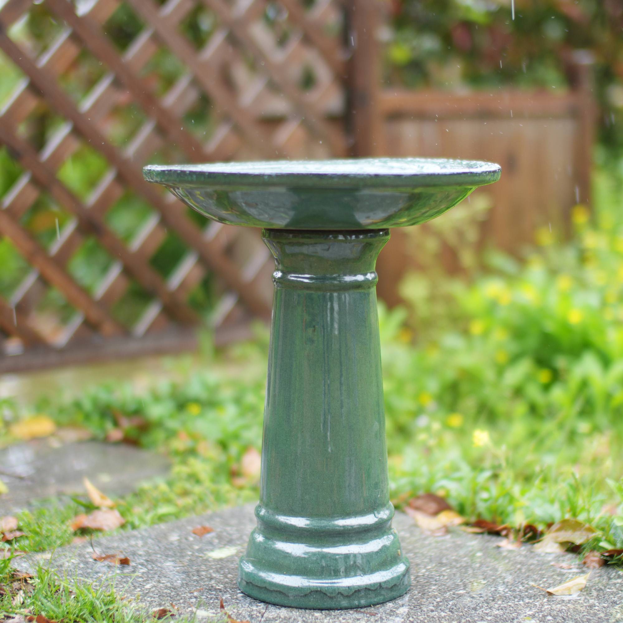 ComfortXL - Bain d’oiseaux en grès Ø 31,5 x H 38 cm vert foncé pour jardin terrasse sur pied - ComfortXL Outdoor Living - Image 6
