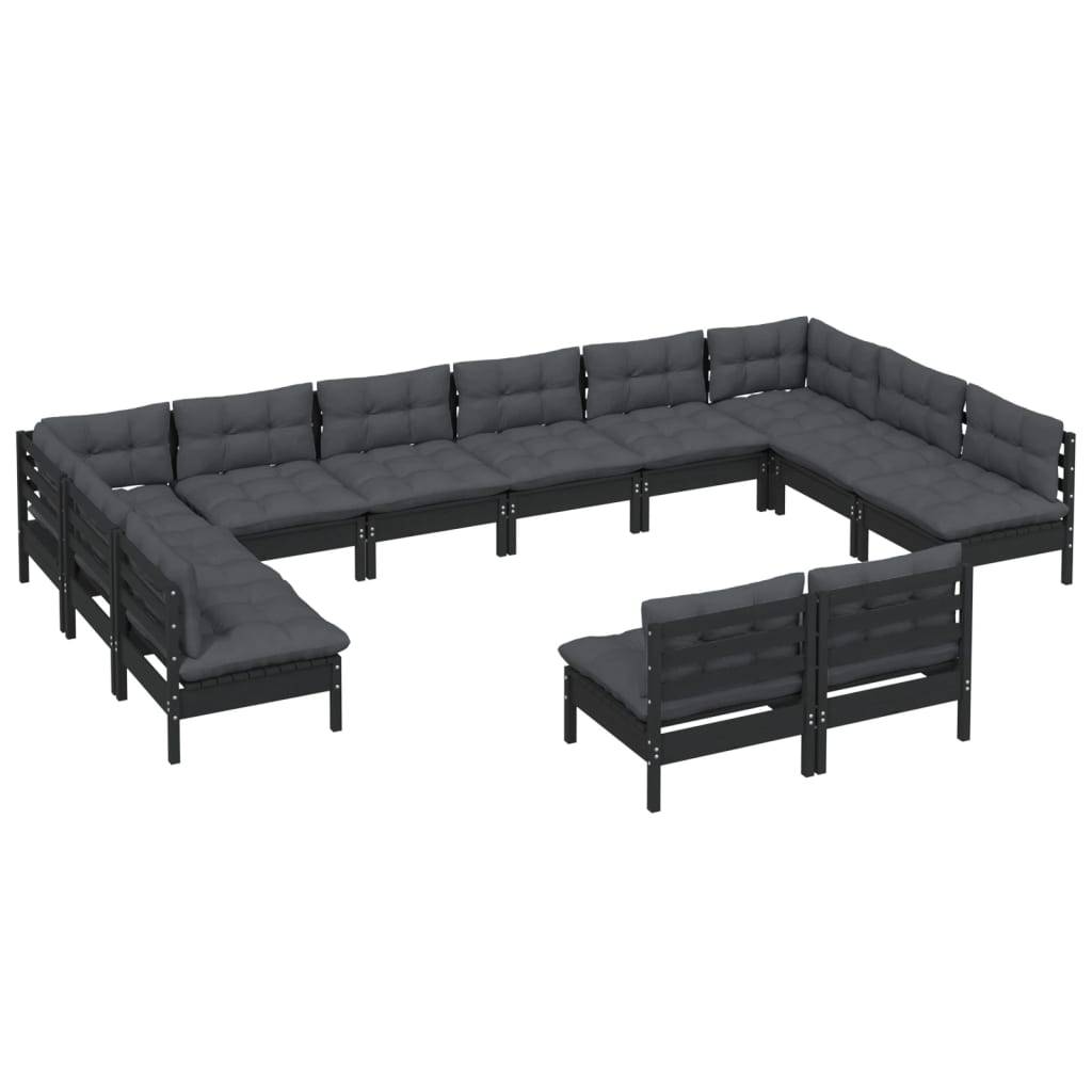 Helloshop26 - Salon de jardin meuble d'extérieur ensemble de mobilier 12 pièces avec coussins noir bois de pin massif - Image 1
