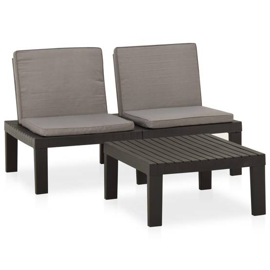 ComfortXL - Petit Salon de Jardin 2 pcs Plastique Canapé Table Basse Coussins Gris – ComfortXL Outdoor Living - Image 2