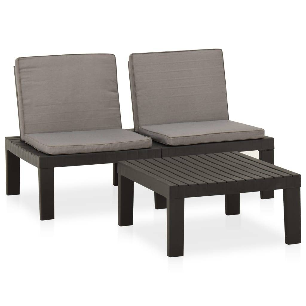 ComfortXL - Petit Salon de Jardin 2 pcs Plastique Canapé Table Basse Coussins Gris – ComfortXL Outdoor Living - Image 2