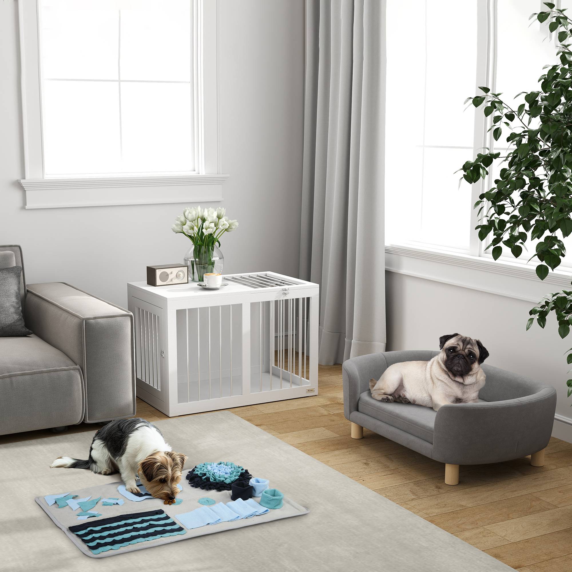 ComfortXL - Canapé pour petit chien velours mousse 86 x 55 x 33 cm gris clair dossier 3 côtés et coussin amovible - Image 9