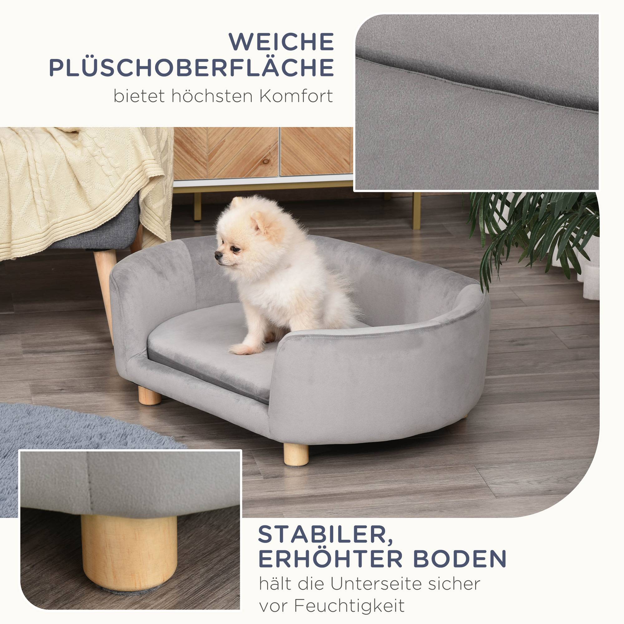 ComfortXL - Canapé pour petit chien velours mousse 86 x 55 x 33 cm gris clair dossier 3 côtés et coussin amovible - Image 6