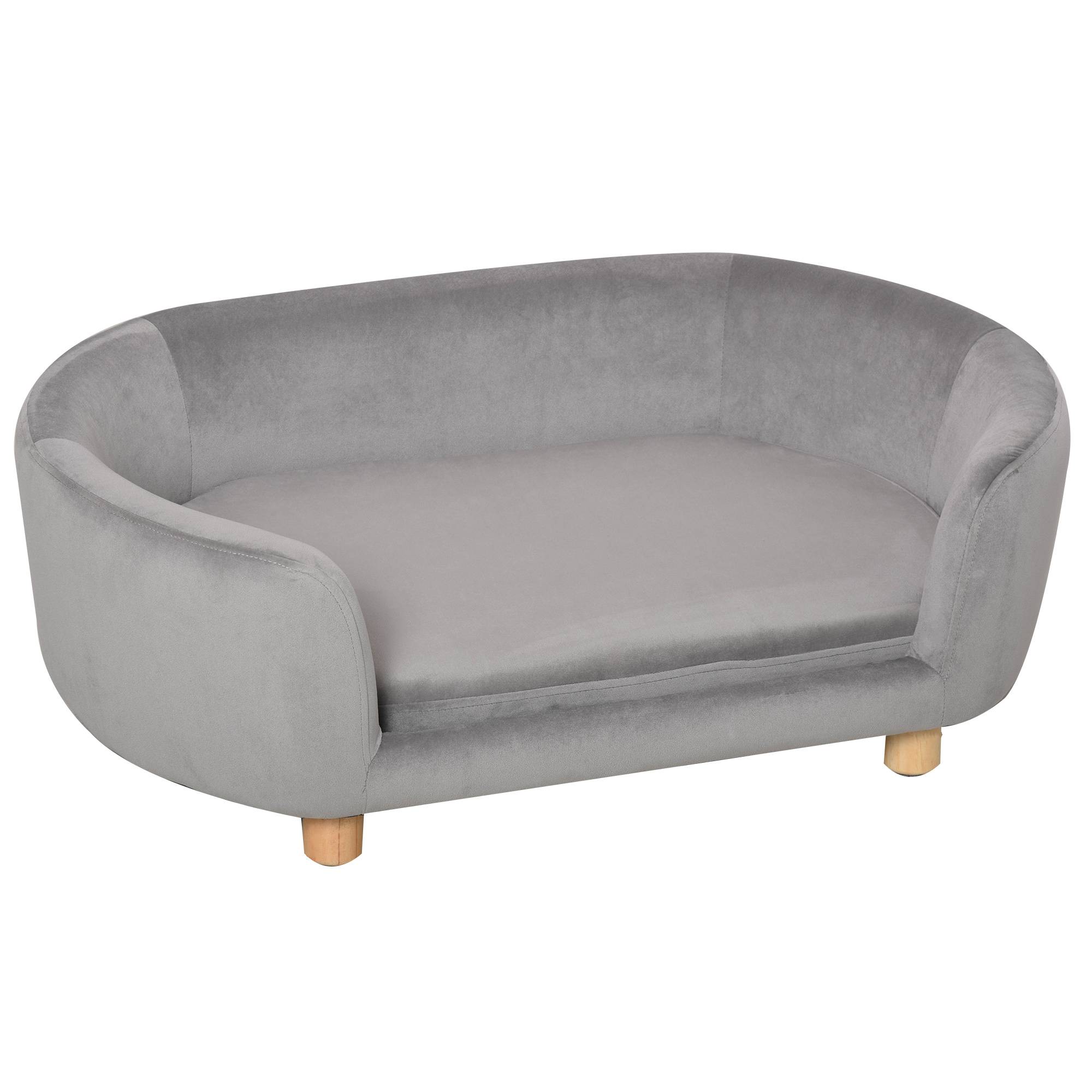 ComfortXL - Canapé pour petit chien velours mousse 86 x 55 x 33 cm gris clair dossier 3 côtés et coussin amovible - Image 2