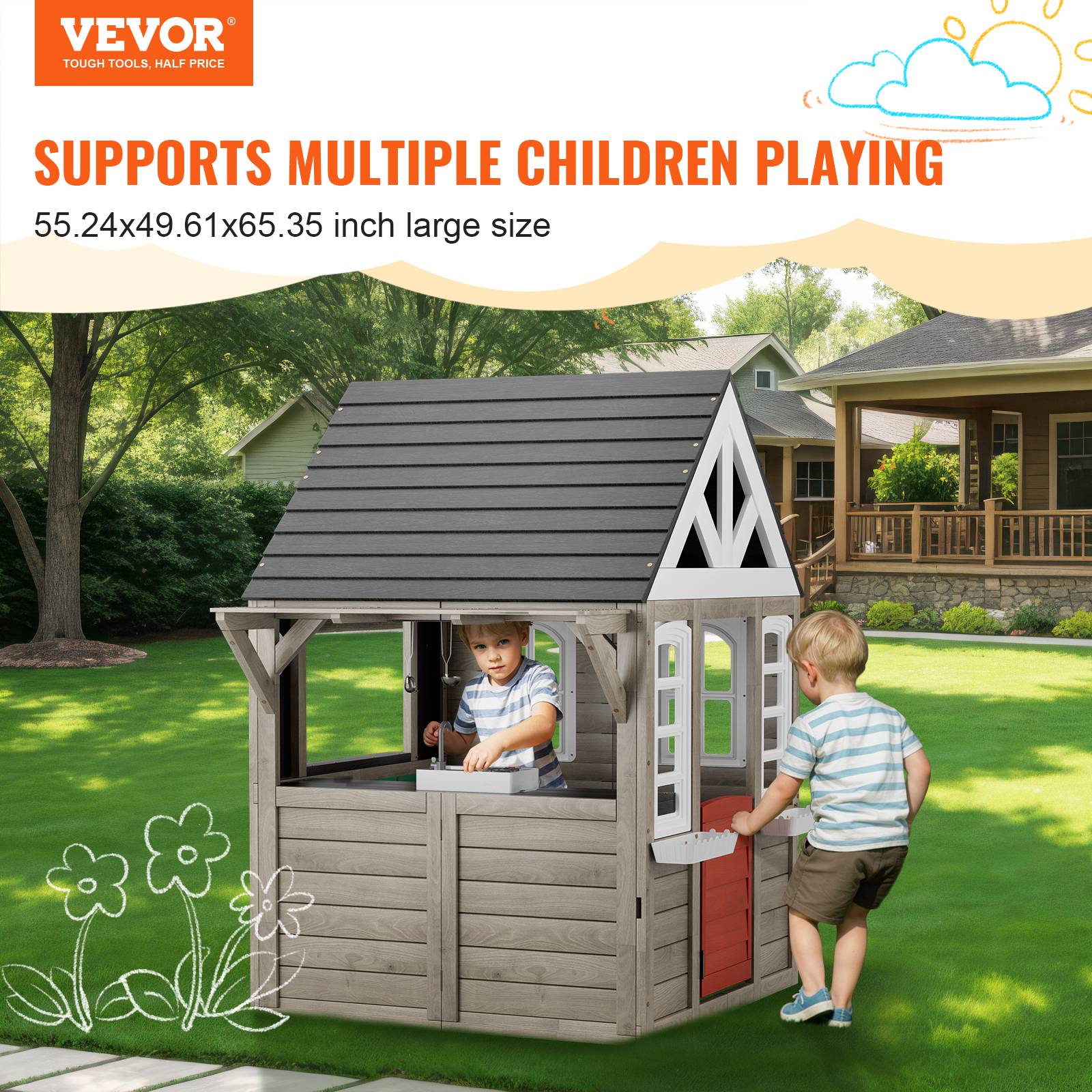 Vevor - Maisonnette extérieure en cèdre VEVOR 1,40 x 1,26 x 1,66 m, cuisine intégrée - Image 2