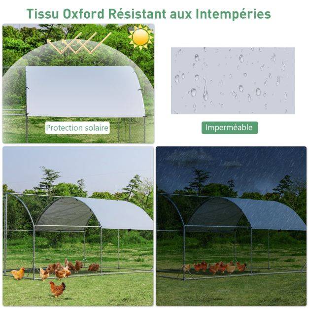 Helloshop26 - Enclos poulailler en métal galvanisé 380 x 280 cm avec housse supérieure en tissu oxford parc grillagé pour poulet canard lapin - Image 3