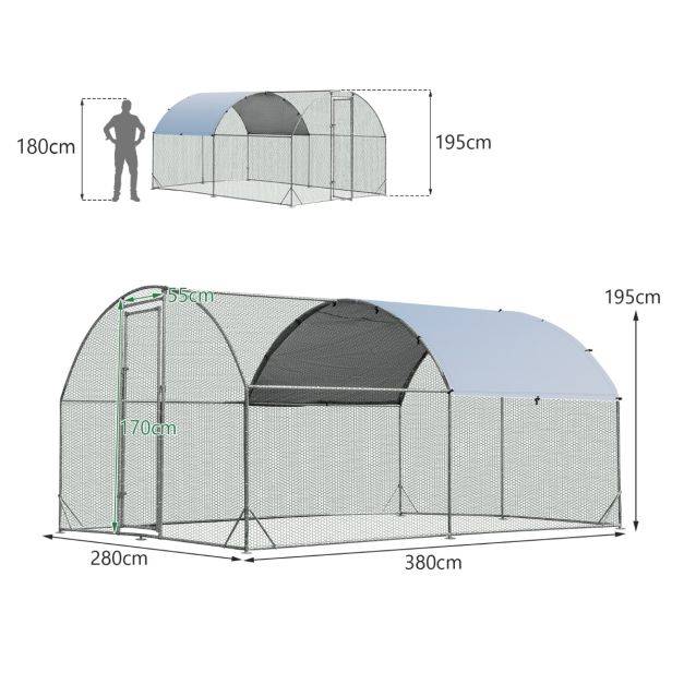 Helloshop26 - Enclos poulailler en métal galvanisé 380 x 280 cm avec housse supérieure en tissu oxford parc grillagé pour poulet canard lapin - Image 4