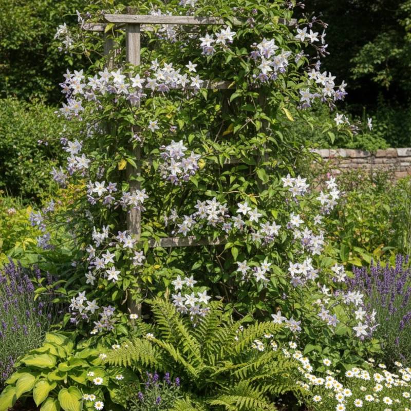 Solanum, Morelle faux jasmin à fleurs Blanche - feuillage Caduc - Pot de 3L - Echelle bambou 60/120 cm- hauteur à maturité De 2,50 m à 3,00 m - Image 2