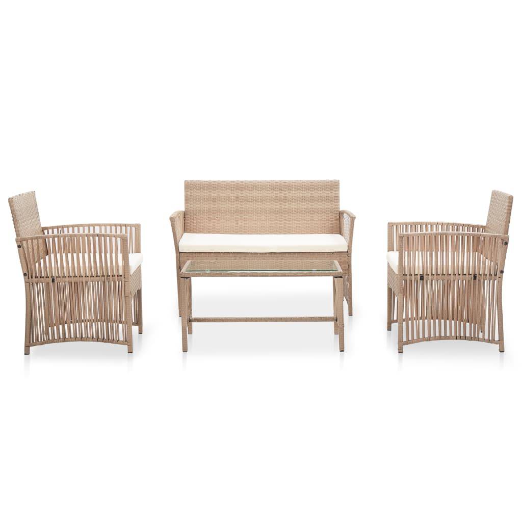 Helloshop26 - Salon de jardin meuble d'extérieur ensemble de mobilier 4 pièces avec coussins résine tressée beige - Image 2