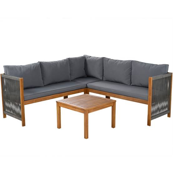 Set de jardin avec canapé d'angle, table en acacia et coussins, Gris - PANGIVO - Image 10